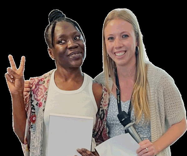 Two adelbrook employee smiling together