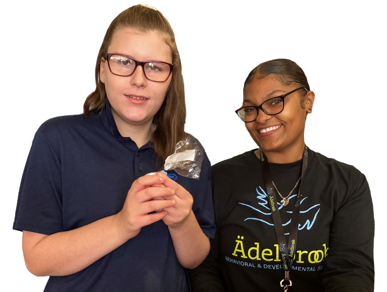 Two people smiling together