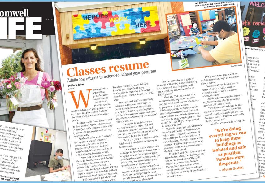 News article featuring Adelbrook and its return to extended school year program